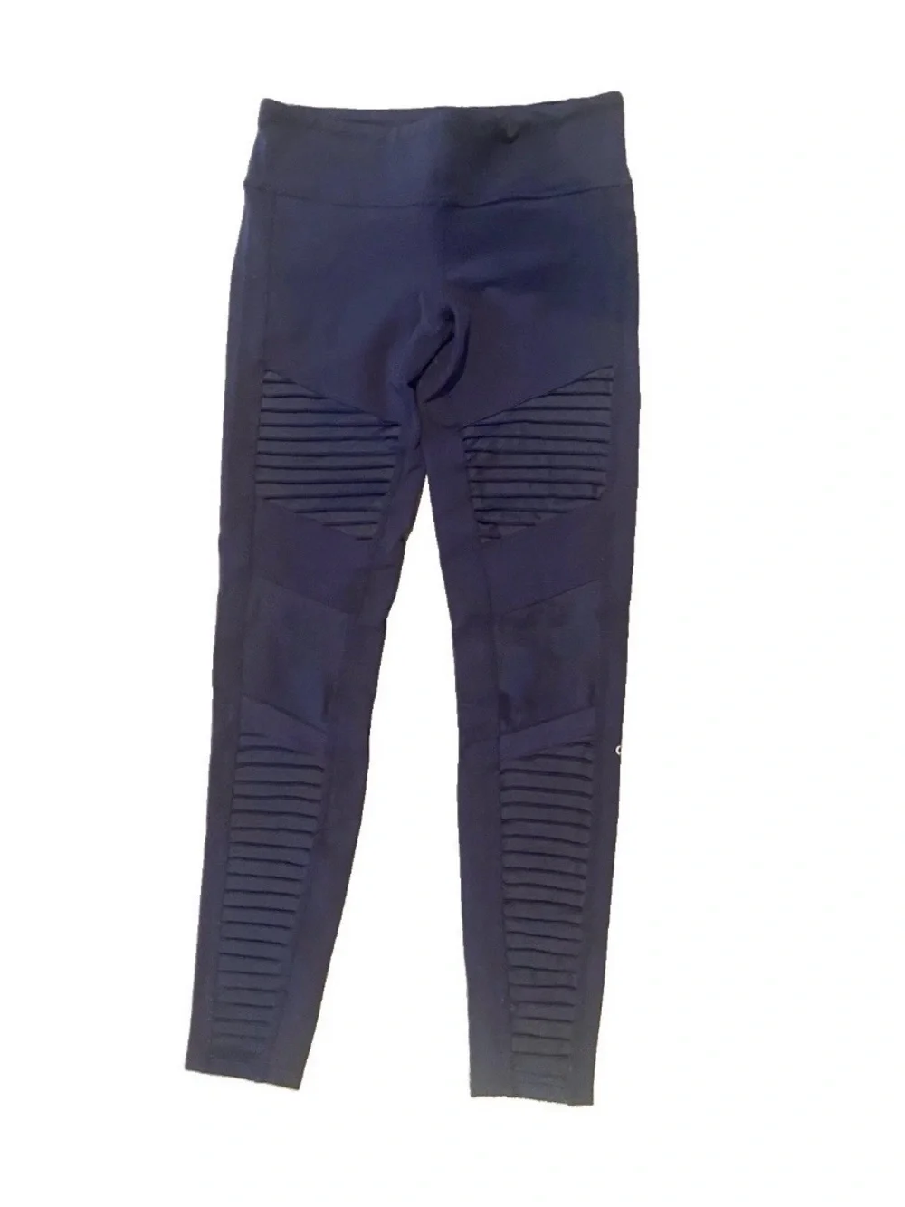 ALO Yoga High-Waist Moto Leggings Women's M Rich Navy Blue Ribbed Mesh Pant